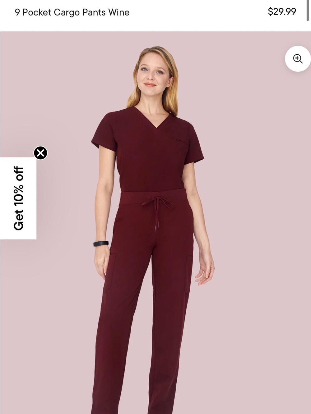 Women’s Wine Cargo Scrub Pants with Drawstring Waist